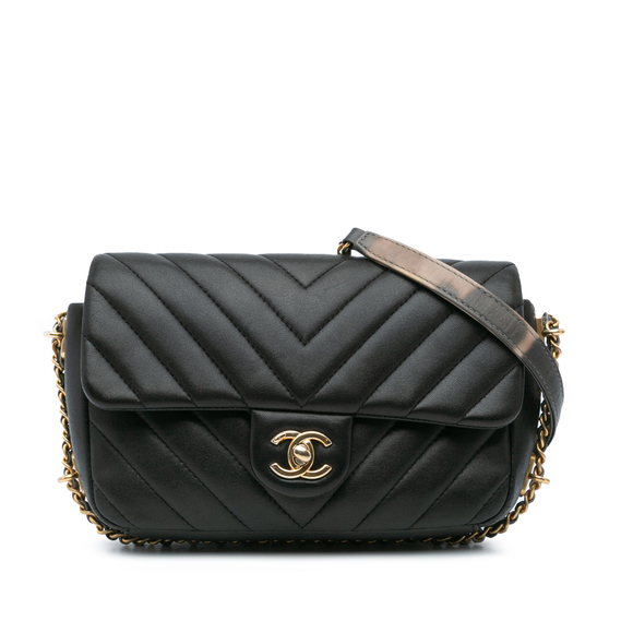 Pre-Loved Chanel Mini Rectangular Chevron Lambskin Chain Around Flap - Picture 1 of 9